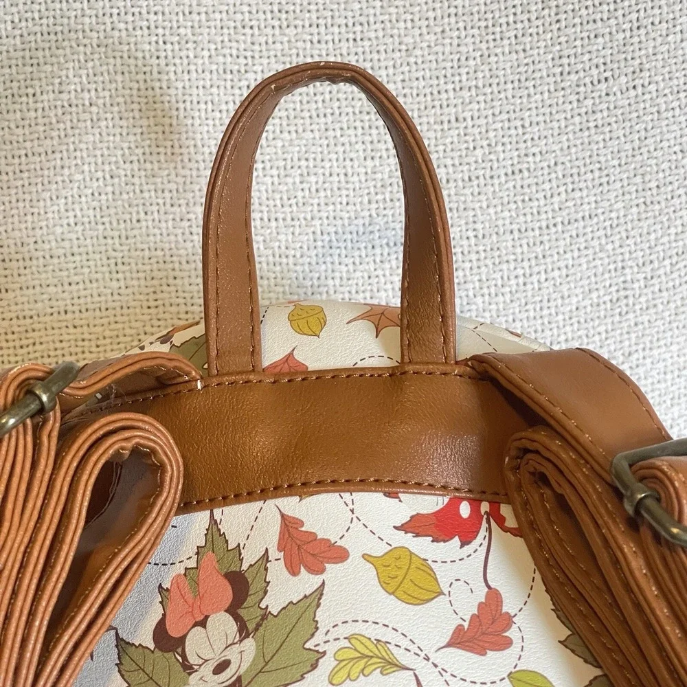 Loungefly Disney Minnie Mickey Mouse Fall Foliage Autumn Leaves Backpack USED
